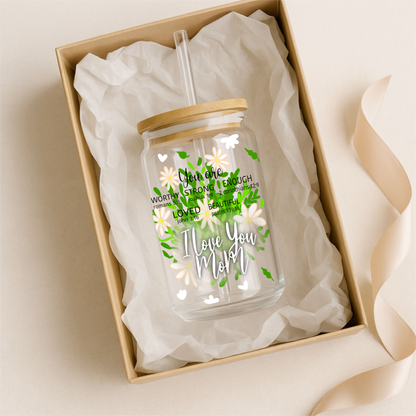 Glass Can Tumbler | Cup with Bamboo Lid & Straw | Aesthetic Drink-ware Gift