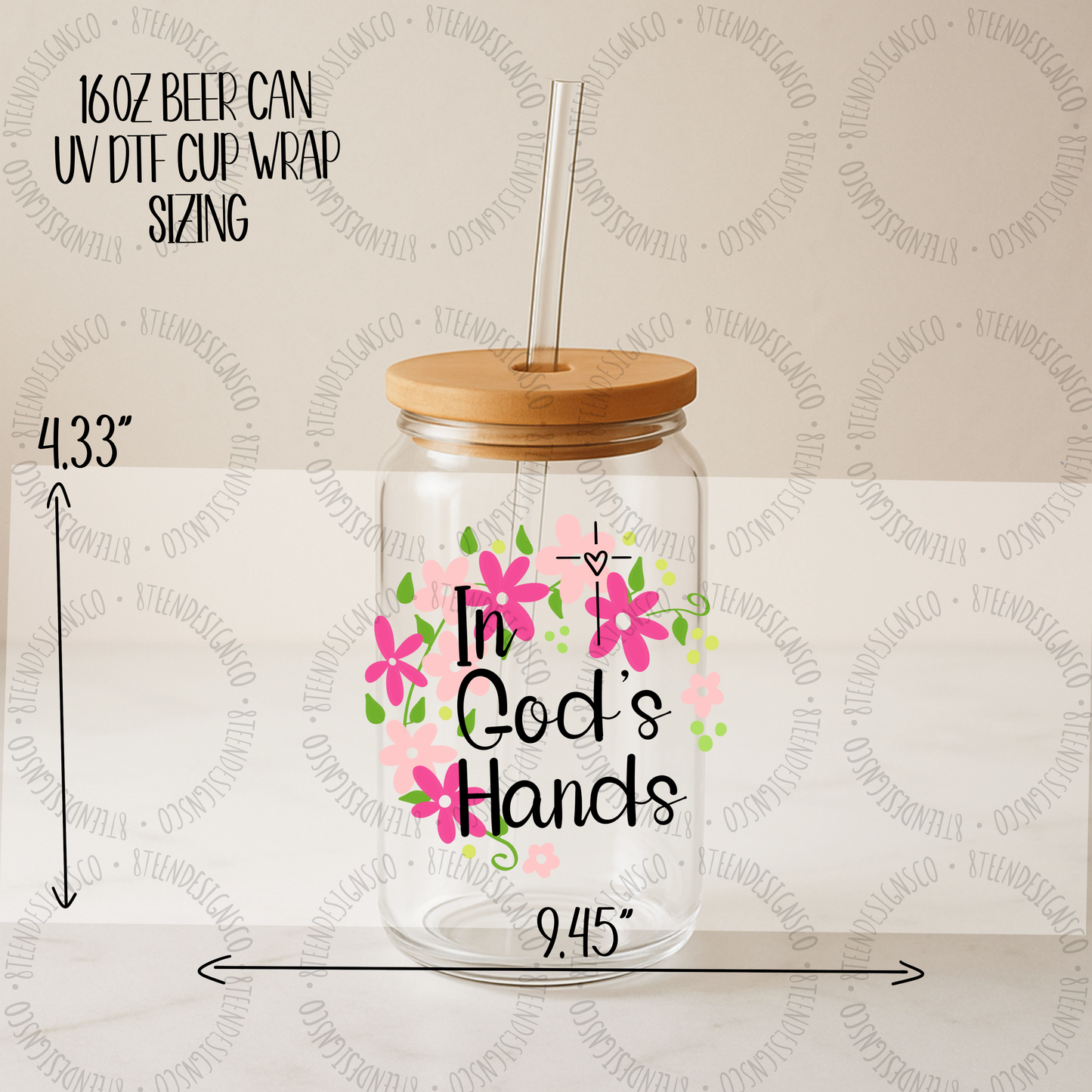 In God’s Hands | Glass Can UV DTF Transfer Wrap
