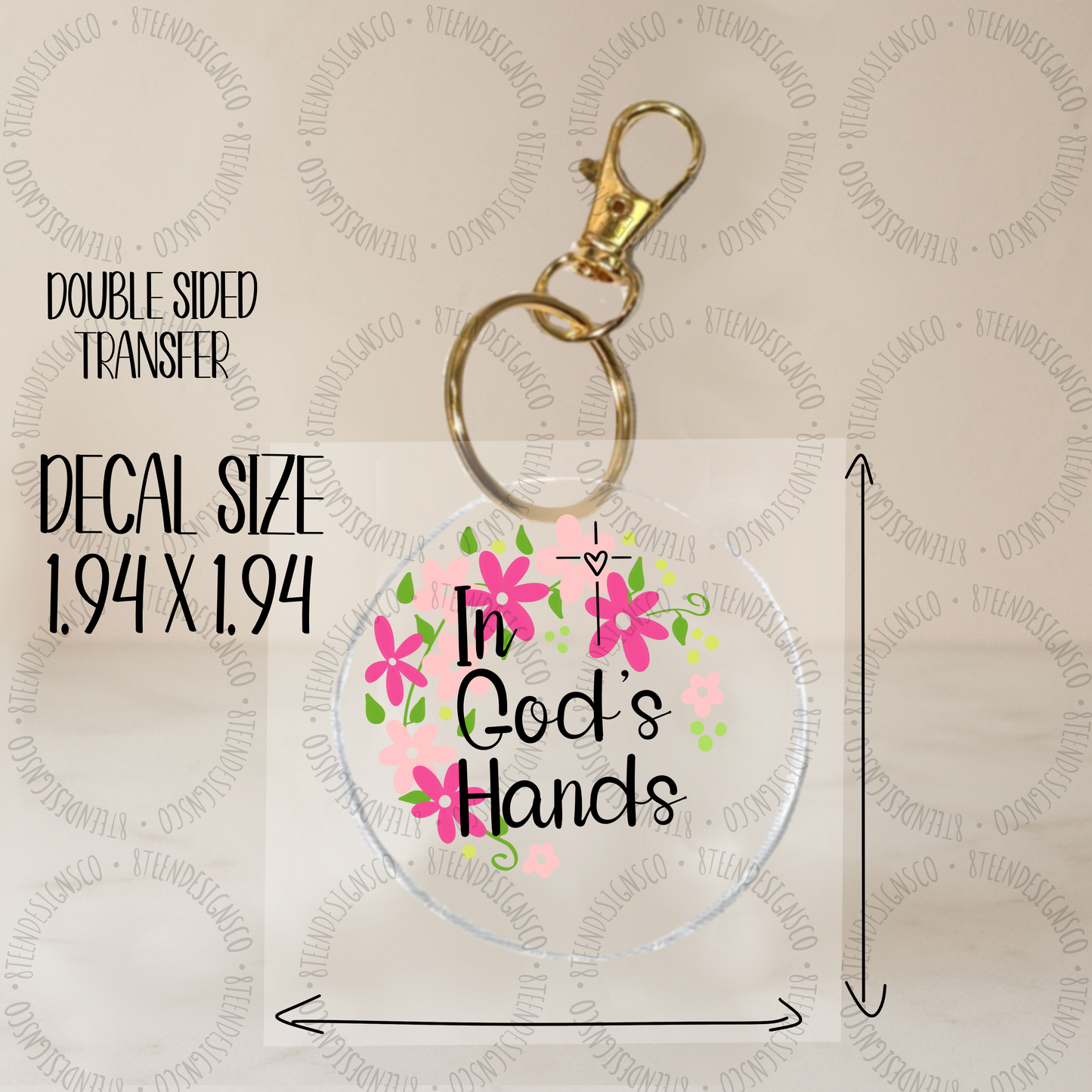 In Gods Hands | UV DTF Transfer Faith Inspired Bible Verse Keychain