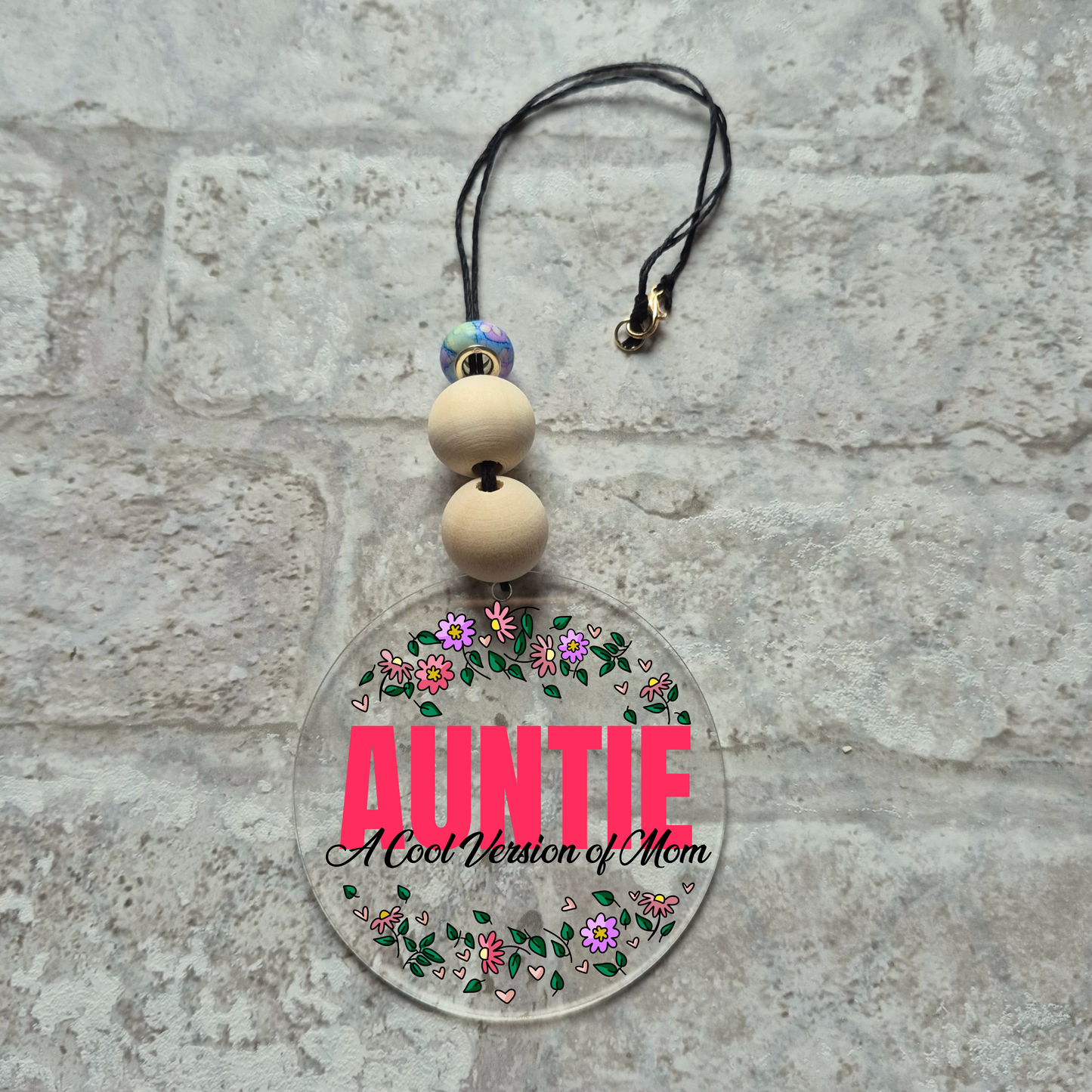 Auntie a Cool Version of Mom Car Charm | Rearview Mirror Hanging Accessory | Aesthetic Car Decor | Cute Gift for Her | Handmade Car Accessory