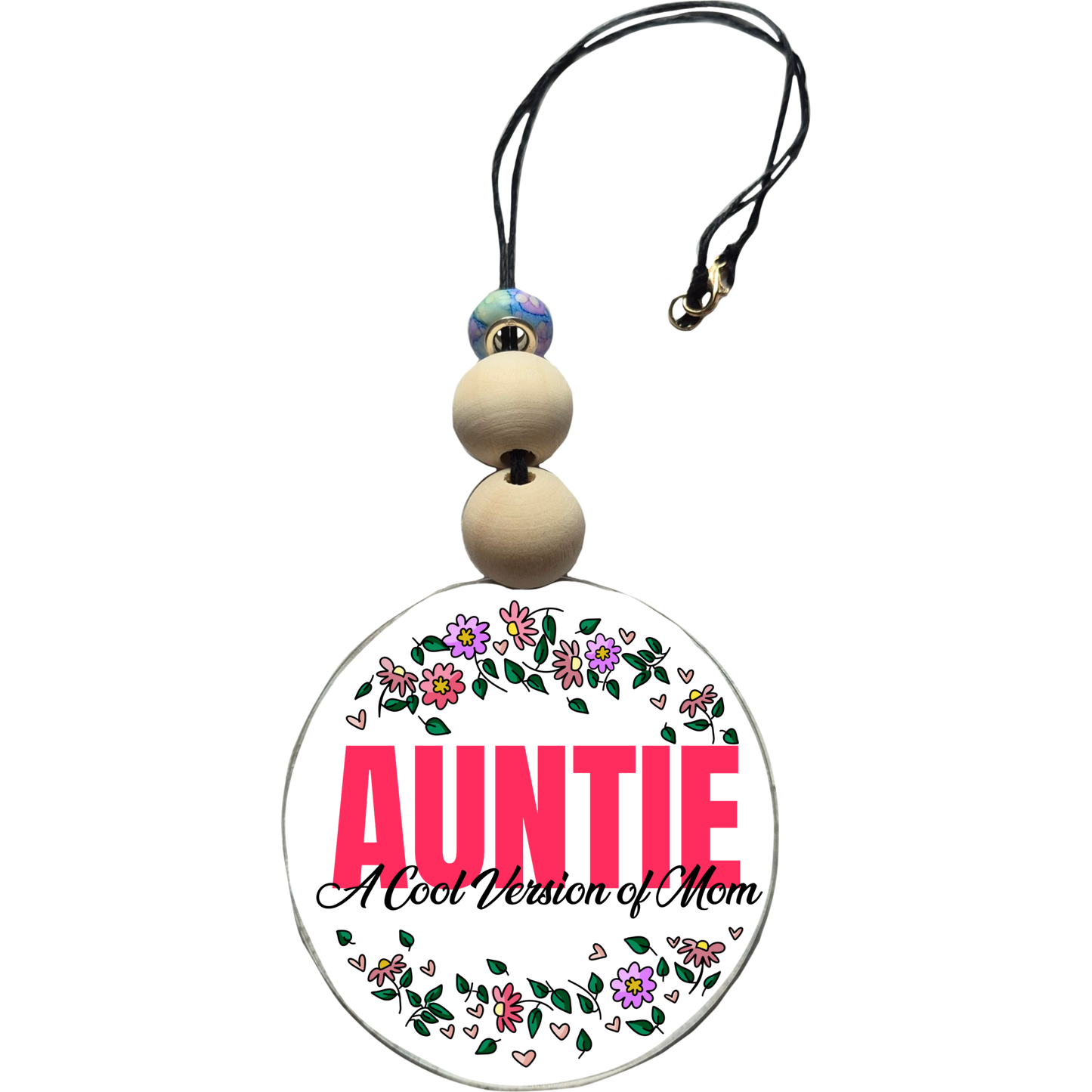 Auntie a Cool Version of Mom Car Charm | Rearview Mirror Hanging Accessory | Aesthetic Car Decor | Cute Gift for Her | Handmade Car Accessory