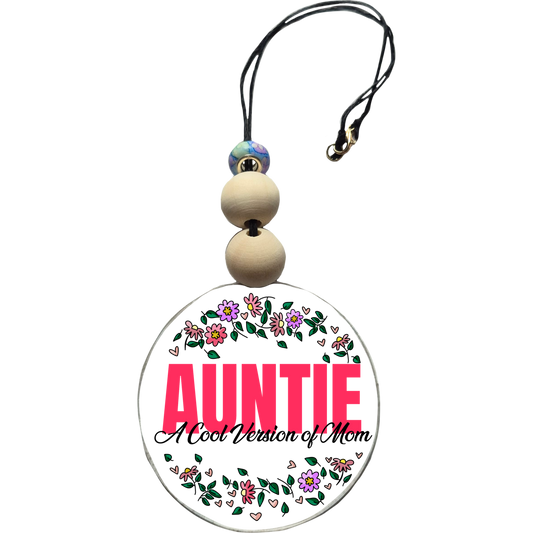 Auntie a Cool Version of Mom Car Charm | Rearview Mirror Hanging Accessory | Aesthetic Car Decor | Cute Gift for Her | Handmade Car Accessory