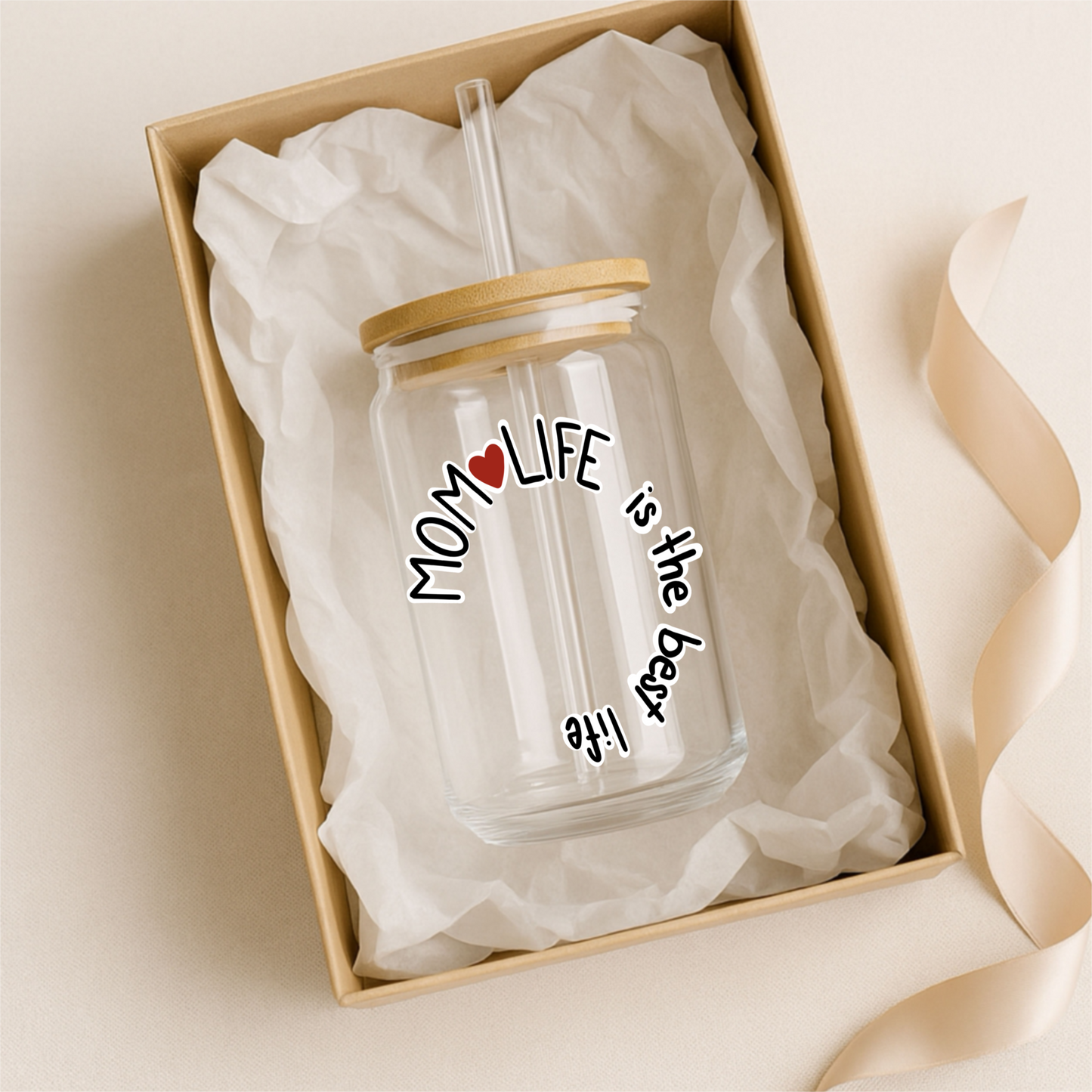 Glass Can Tumbler | Cup with Bamboo Lid & Straw | Aesthetic Drink-ware Gift