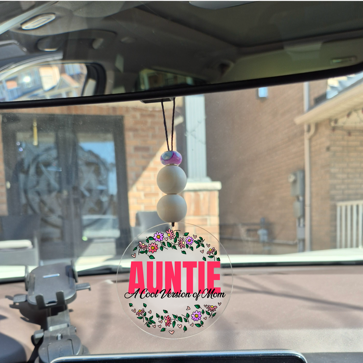 Auntie a Cool Version of Mom Car Charm | Rearview Mirror Hanging Accessory | Aesthetic Car Decor | Cute Gift for Her | Handmade Car Accessory