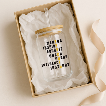 Teacher | Teacher Gift | Glass Can Tumbler | Libby Glass Black lettering