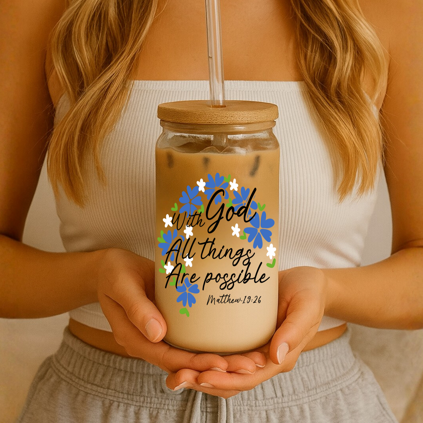 With God all things are Possible Glass Tumbler | 16oz Glass Can