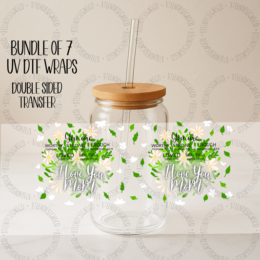 Mother’s Day UV DTF GLASS CAN Transfer Wrap Collection 💕 | Bundle of 7 Glass Can Transfers | Transfer ONLY