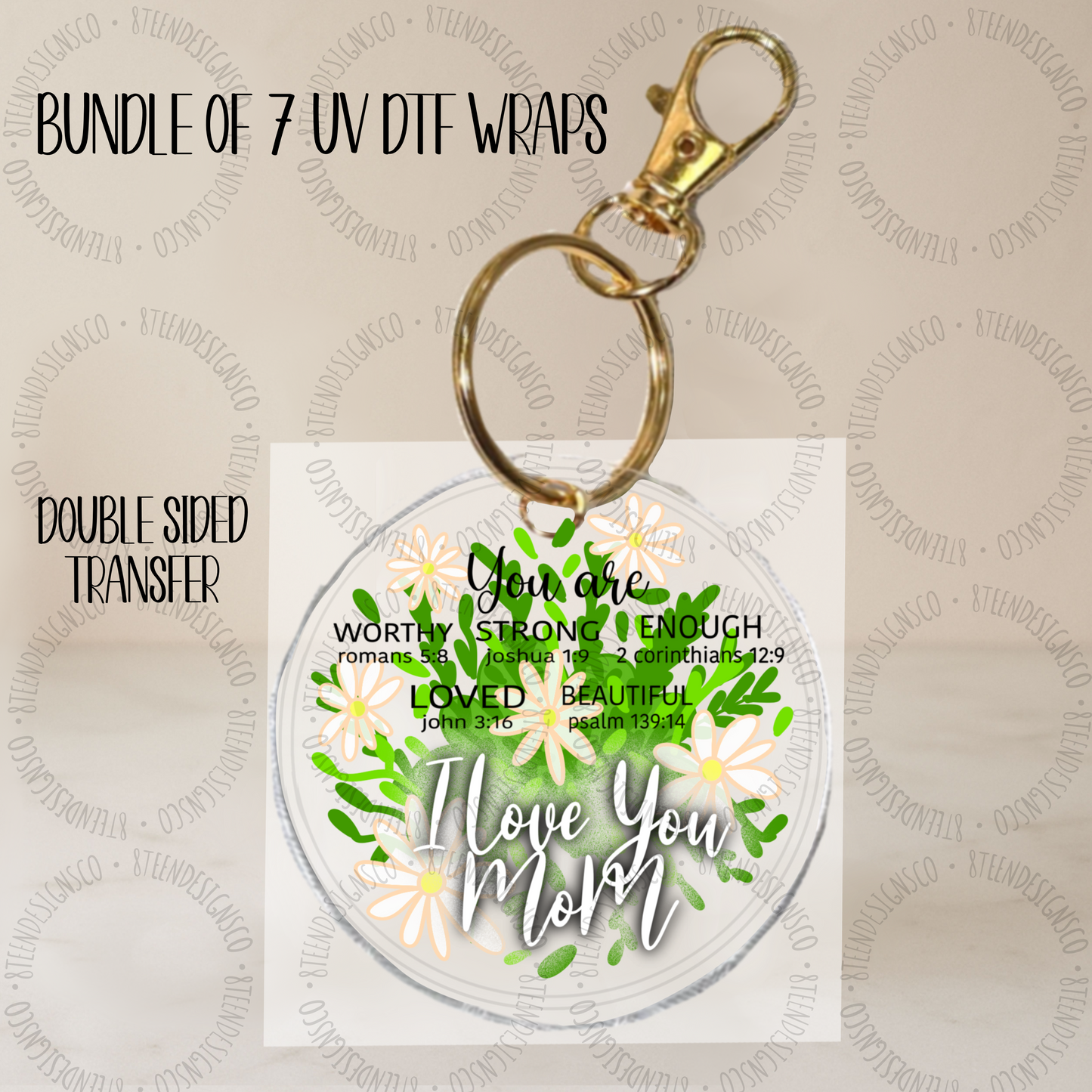 Mother’s Day UV DTF Keychain Transfer Wrap Collection 💕 | Bundle of 7 Keychain Transfers | Transfer ONLY