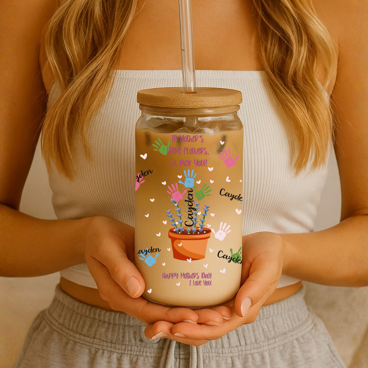 Glass Can Tumbler | Personalized Custom Name Cup with Bamboo Lid & Straw | Aesthetic Drink-ware Gift