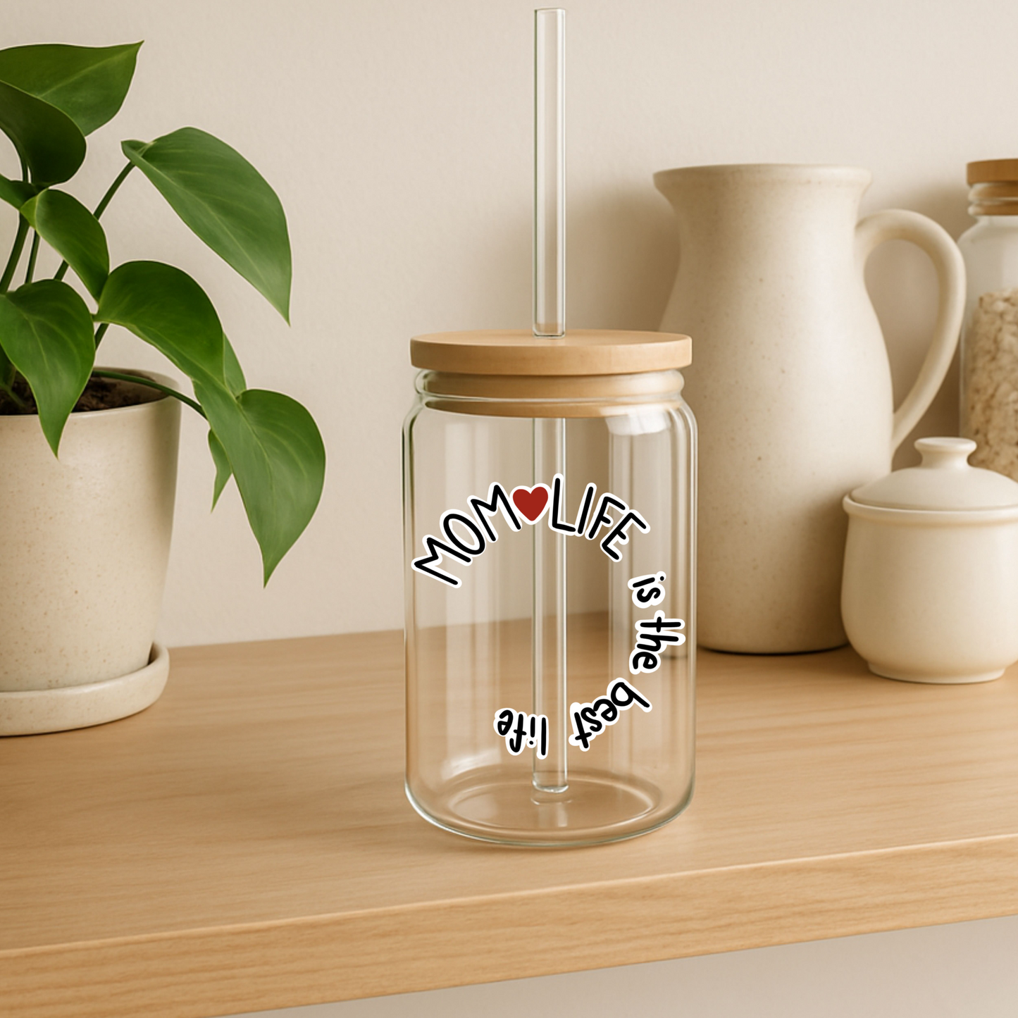 Glass Can Tumbler | Cup with Bamboo Lid & Straw | Aesthetic Drink-ware Gift