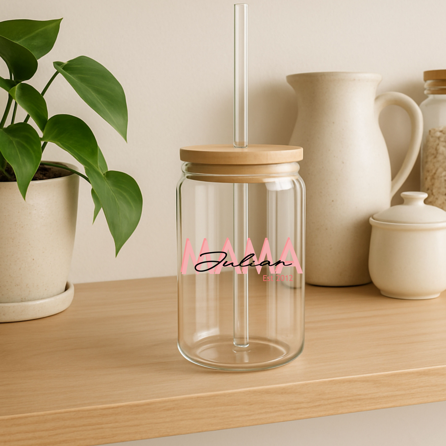 Glass Can Tumbler | Personalized Custom Name Cup with Bamboo Lid & Straw | Aesthetic Drink-ware Gift