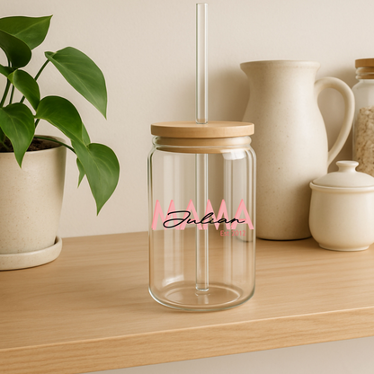 Glass Can Tumbler | Personalized Custom Name Cup with Bamboo Lid & Straw | Aesthetic Drink-ware Gift