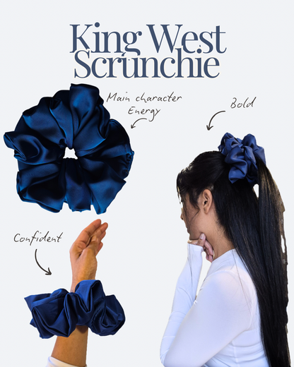 Luxe King West Scrunchie Oversized | Royal Blue Satin Hair Scrunchie | Oversized Luxe Hair Scrunchie | Oversized Luxe Hair Accessory
