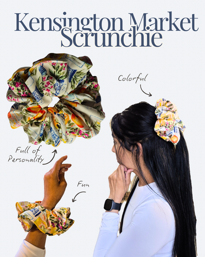 Luxe Kensington Market Scrunchie | Floral Fruit Scrunchie | Colourful Statement Hair Accessory