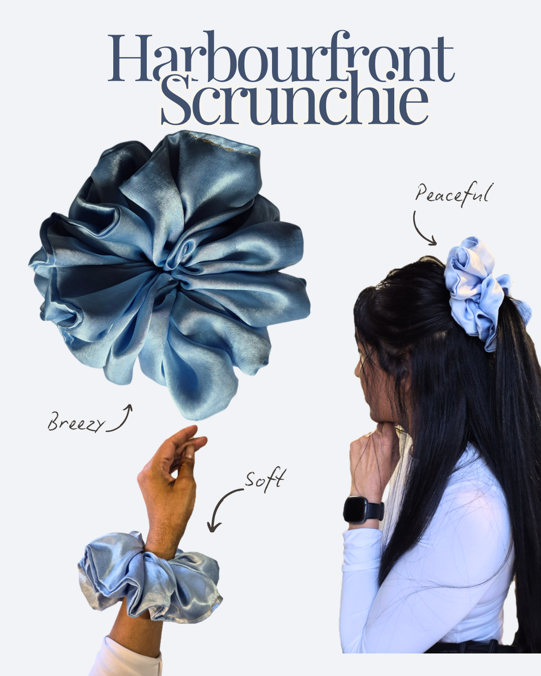 Luxe Harbourfront Scrunchie | Light Blue Satin Scrunchie | Soft Minimal Hair Accessory