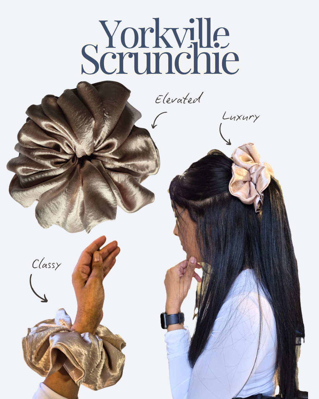 Luxe Yorkville Scrunchie | Champagne Satin Scrunchie | Neutral Luxe Hair Accessory