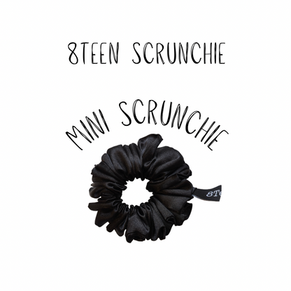 MINI Queen Street Scrunchie | Black Satin Scrunchie | Classic Mini Hair Accessory
