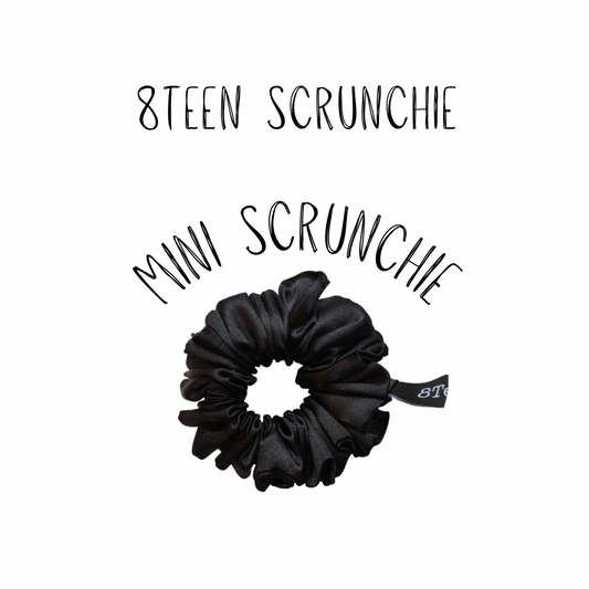 MINI Queen Street Scrunchie | Black Satin Scrunchie | Classic Mini Hair Accessory